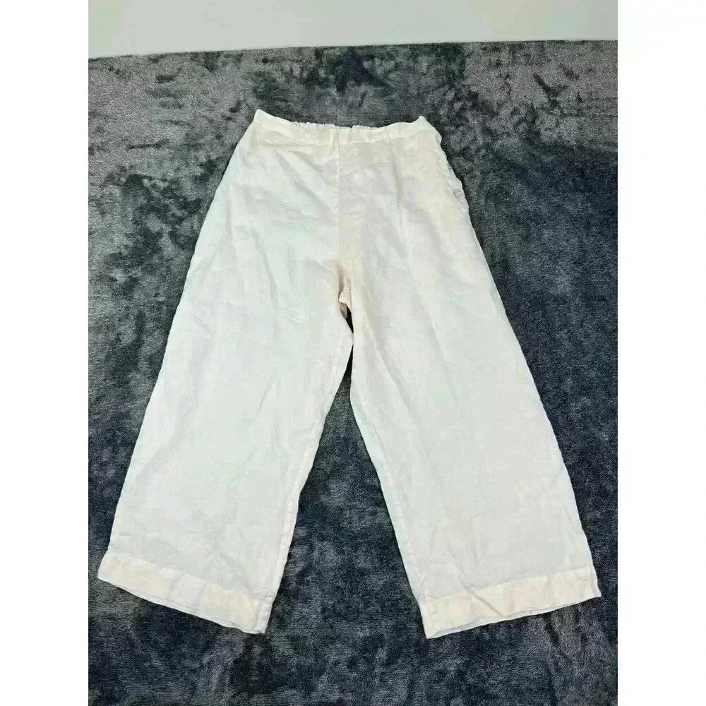SOLD Bryn Walker Linen Pants Wide Leg Pull On Buttons Light Pink Size M Made